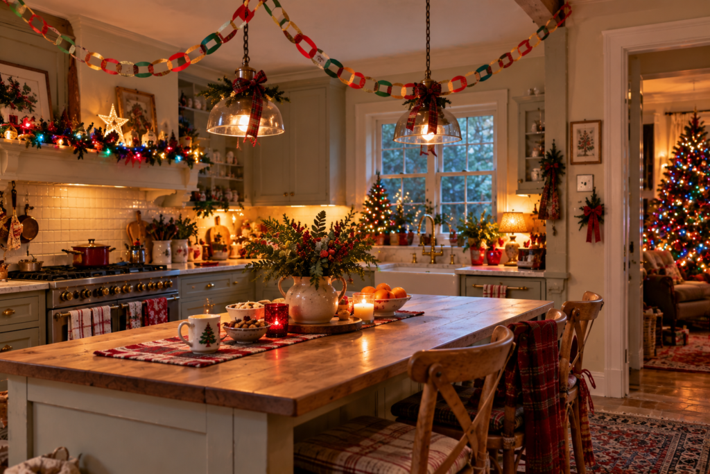 90s-style Christmas decor in a modern day kitchen