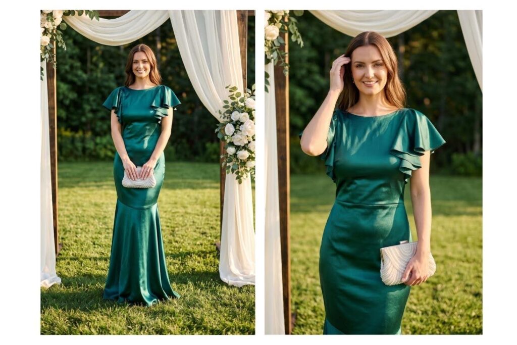 Lady in an emerald green coloured dress